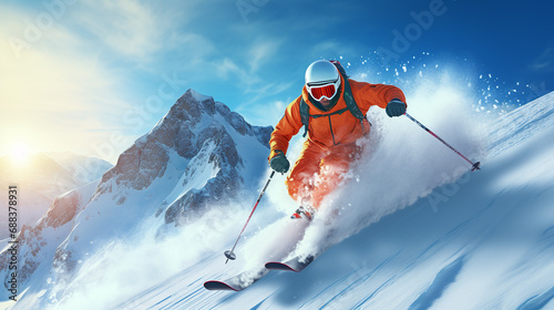 Skier skiing downhill snow mountain