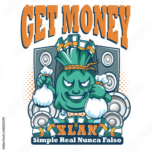 Money Cartoon Vector Icon Illustration. Retro urban style grunge money drawing and cool slogan text. Cute Money Cartoon Vector Icon Illustration