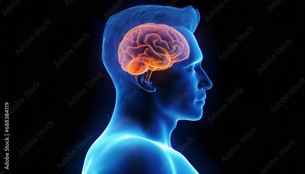 Obraz premium he Active Human Brain Inside a Man's Body. Generative AI