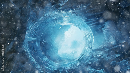 background ice tunnel, cave, abstract cold blue passage, hole in the winter world fantasy graphics