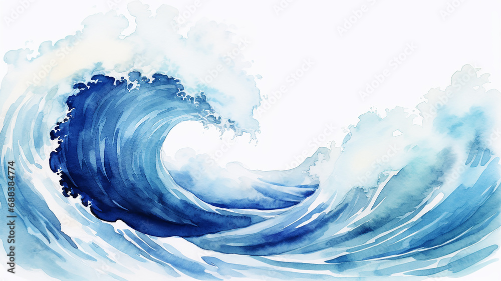sea wave watercolor illustration isolated on white background, graphic element of ocean design
