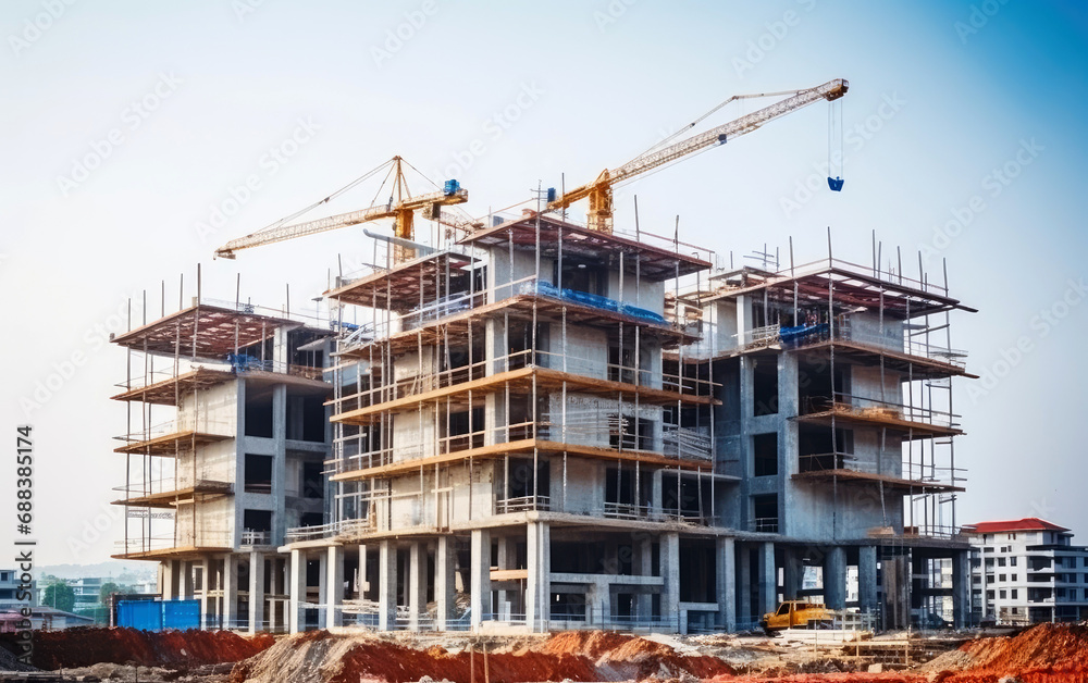 Building under construction, industrial development, construction site engineering Building under construction, industrial development, construction site engineering