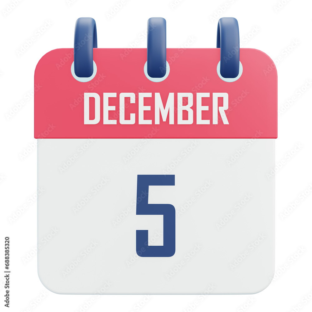 Date December 5 Calender 3d Icon