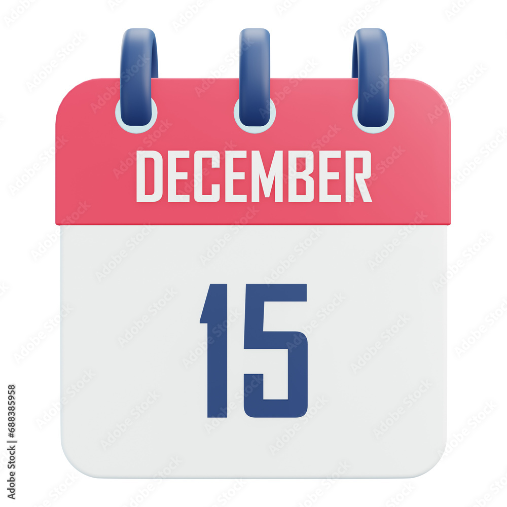 Date December 15 Calender 3d Icon