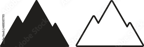 Mountain icon set in two styles isolated on white background