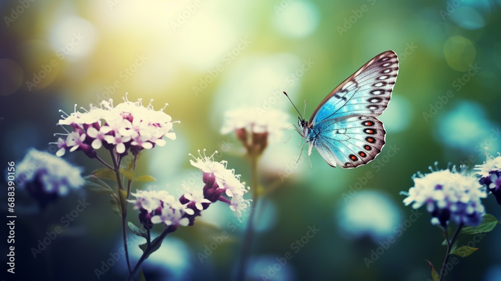 spring butterfly on a flower background, vintage toning background, summer, butterfly nature beautiful