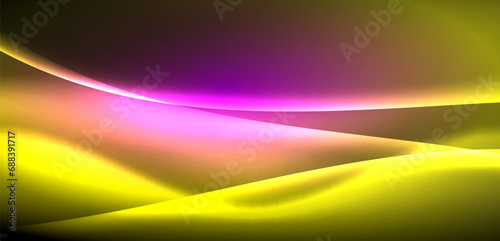 Dynamic waves in ethereal glow of neon lights. Concept merges fluidity of motion with vibrant allure of neon, crafting entrancing backdrop that embodies both vitality and futuristic sophistication