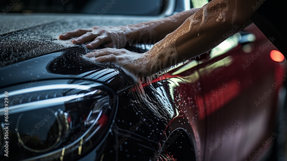 Car care. How to wash your car. Instruction - obrazy, fototapety, plakaty 
