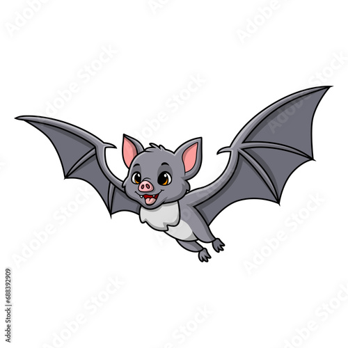 Cute bat cartoon flying on white background