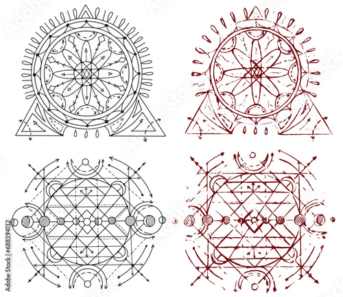 Design set with sacred geometry elements, shapes and patterns isolated. Mystic, esoteric and occult concept