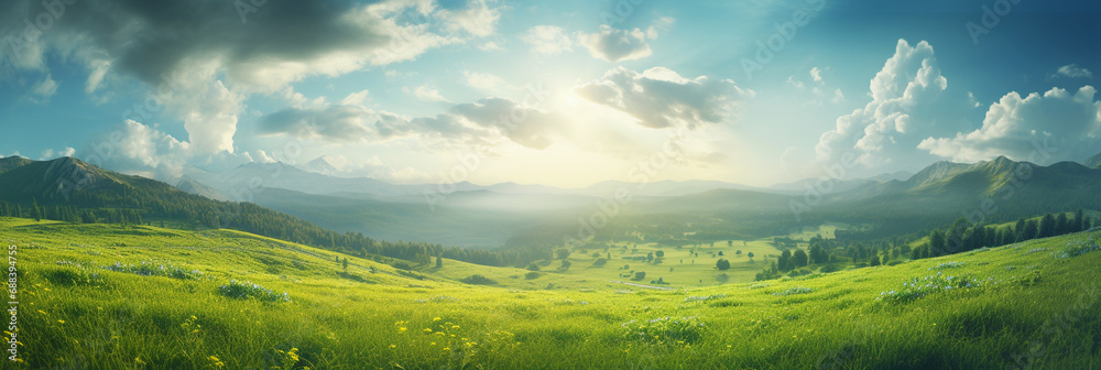Beautiful summer meadow landscape with sunlight