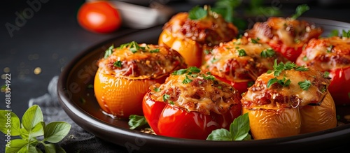 Tasty Italian stuffed peppers with spicy sauce