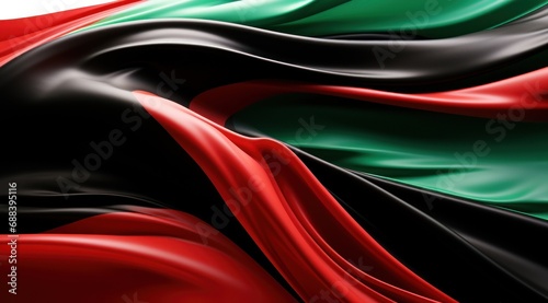 Kenya flag colors Black  Red  and Green flowing fabric liquid haze background