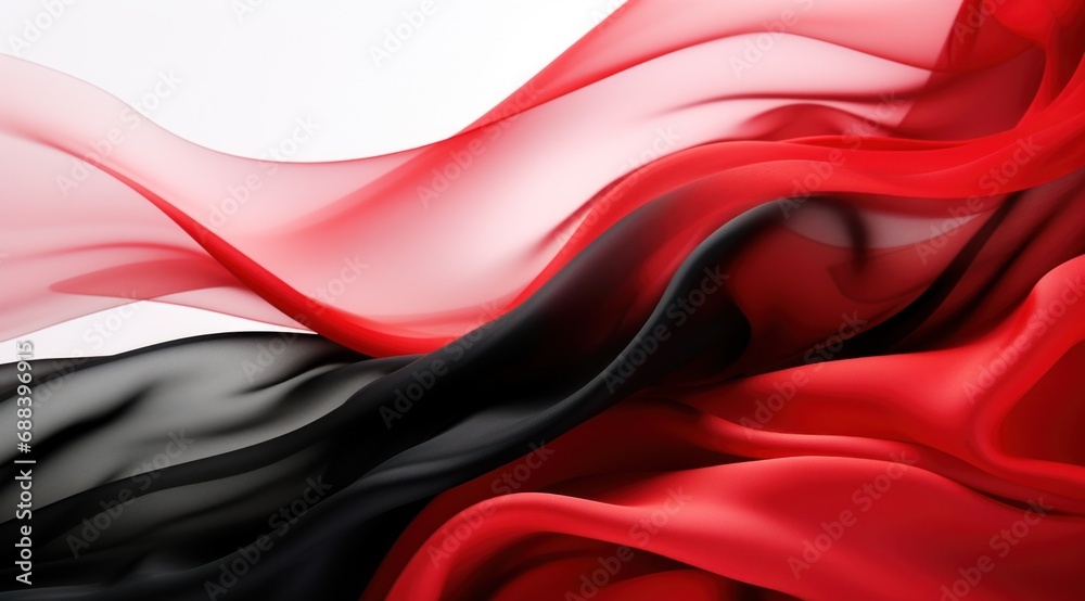 Trinidad and Tobago flag colors Red, Black, and White flowing fabric liquid haze background