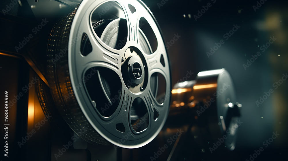 movie reel with film film, concept cinematography, film production film premiere, generated fictional background