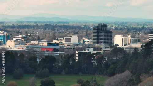 Aerial: Downtown Hamilton, Waikato, New Zealand. 21 August 2023 photo