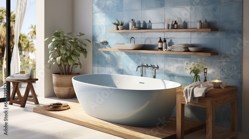 Modern bathroom interior with bathtub