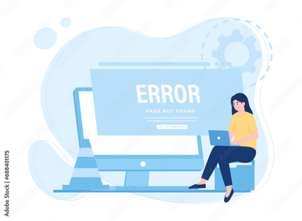 internet repair service 404 error page error or internet problem not found on the network concept flat illustration