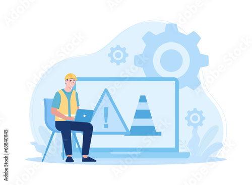 laptop troubleshooting service concept flat illustration