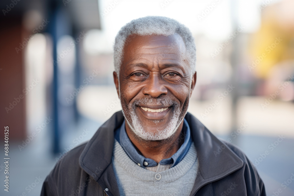 Portrait of smiling elderly african american man on the street Portrait of smiling elderly african american man on the street