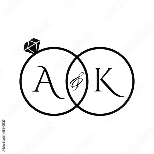 Ak initials letter wedding ring monogram logo