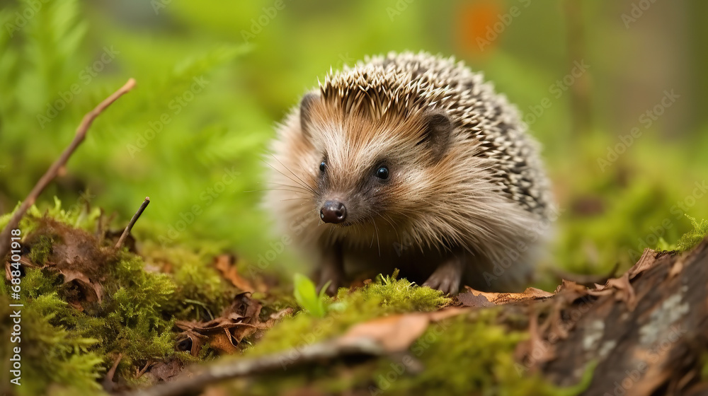 Close-up of Young hedgehog in natural habitat. Close-up of Young hedgehog in natural habitat.