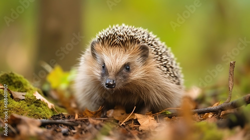 Close-up of Young hedgehog in natural habitat.