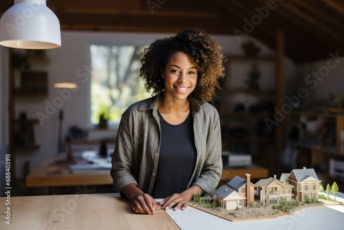 Professional Female Architect with Model Home in Bright Office
 photo