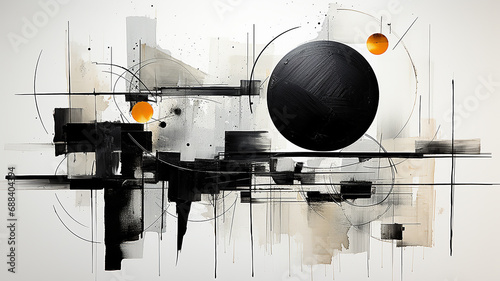 monochrome painting geometric shapes flat abstraction. photo