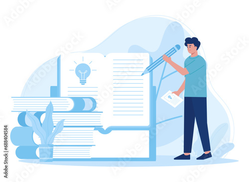 man is writing in a book concept flat illustration
