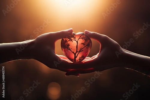 concept charity gift donation Love another heart giving Hand nubes help care hope support holding give shape life family valentine symbol healthy red photo