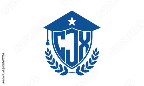 CJX three letter iconic academic logo design vector template. monogram, abstract, school, college, university, graduation cap symbol logo, shield, model, institute, educational, coaching canter, tech