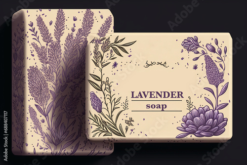 illustration lavender soap ads with retro engraved flowers decorations. Herbal bodycare. Great for label, logo, banner, packaging, spa and body care promote 