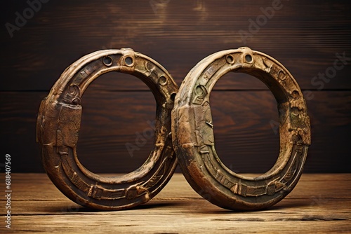 horseshoes rusty old Two rusteaten shoe good luck horseshoe horse iron success symbol wooden steel lucky metal texture signs amulet superstition wish vintage board background charme day