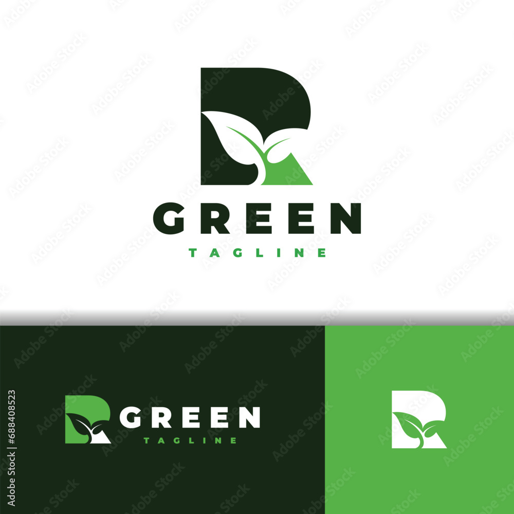 Fototapeta premium letter R green leaf logo