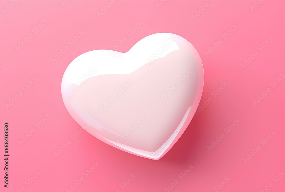 White heart on pink background. 3d render. Love concept for valentine day
