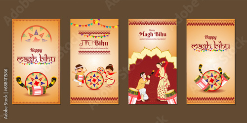 Vector illustration of Happy Magh Bihu social media feed set template