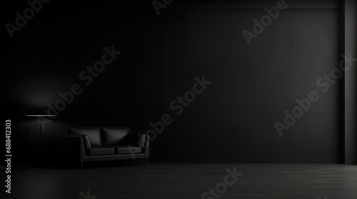 black modern sofa on black room