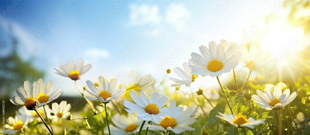 The blooming flowers are beautiful in the green nature-filled sky with the shining sun. The blooming flowers are beautiful in the green nature-filled sky with the shining sun.