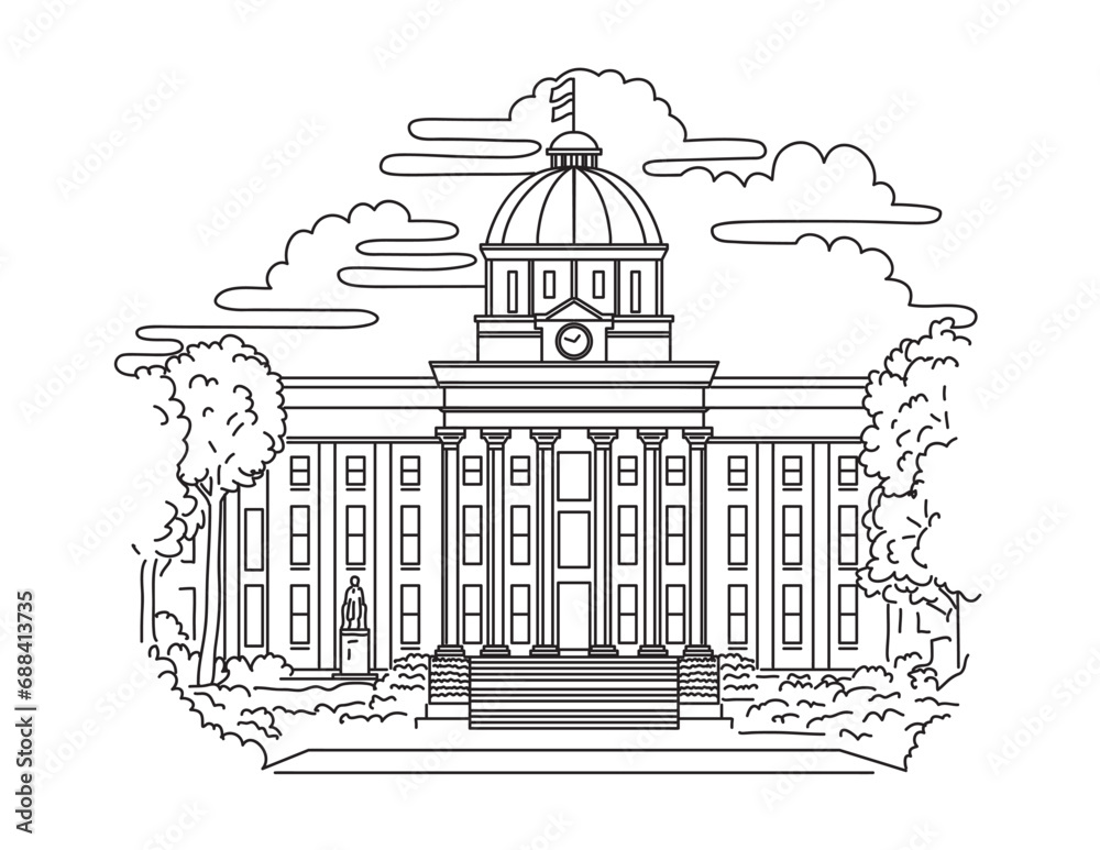 Mono line illustration of Alabama State Capitol, the state capitol building for Alabama located on Capitol Hill, originally Goat Hill, in Montgomery, Alabama USA done in monoline line art style.
