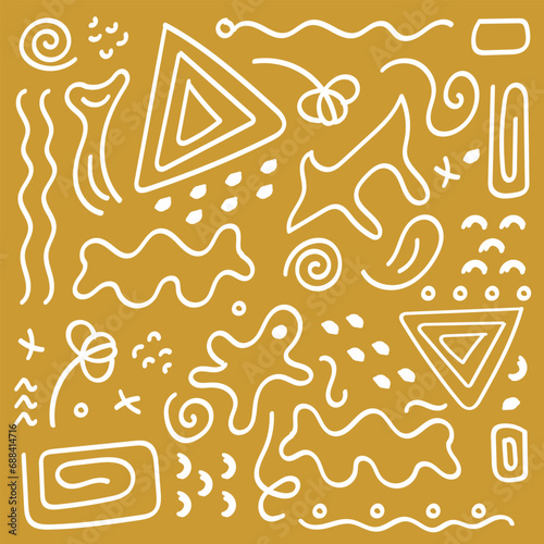 Hand drawn abstract element pattern jungle, african, egypt, mummy, artifact style, simple, brown canvas white outline