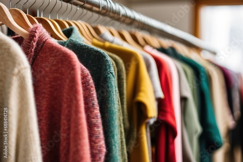 Colorful clothes hung on racks in the room.
