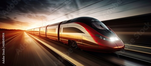 Gorgeous image of sleek fast train, blurred motion