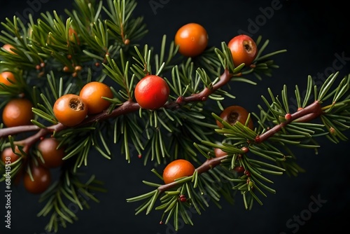 Closeup yew twig with fruits isolated, 