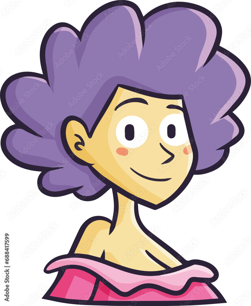 Beautiful purple hair woman smiling cartoon illustration