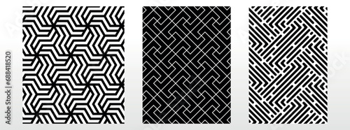 Geometric set of seamless black and white patterns. Simple vector graphics