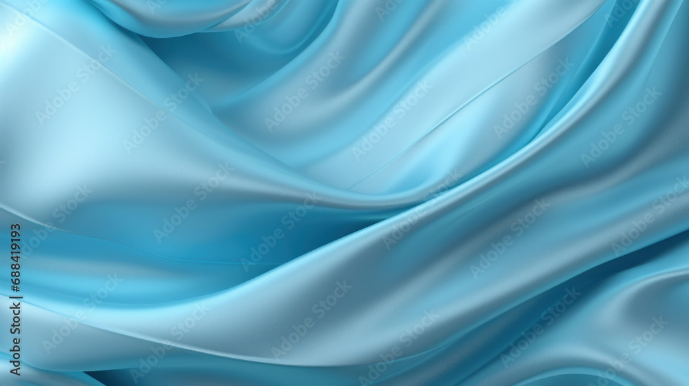 Closeup of rippled blue silk fabric,