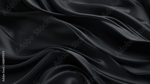 Closeup of rippled black silk fabric.