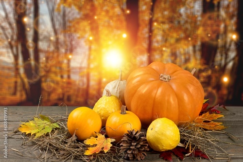 Thanksgiving day background with pumpkin decoration