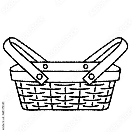 手描きの木のかご、ピクニックバスケットのイラスト素材
